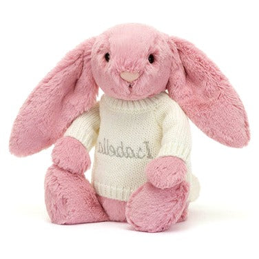 Bashful Tulip Pink Bunny with Personalised Cream Jumper