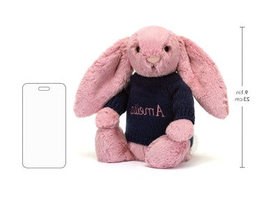 Bashful Tulip Pink Bunny with Personalised Navy Jumper