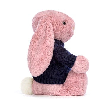 Bashful Tulip Pink Bunny with Personalised Navy Jumper