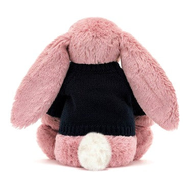 Bashful Tulip Pink Bunny with Personalised Navy Jumper