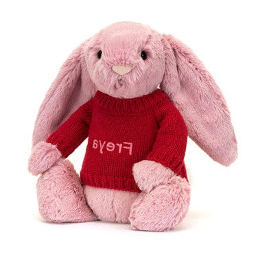 Bashful Tulip Pink Bunny with Personalised Red Jumper