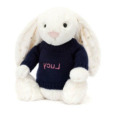 Bashful Twinkle Bunny with Personalised Navy Jumper