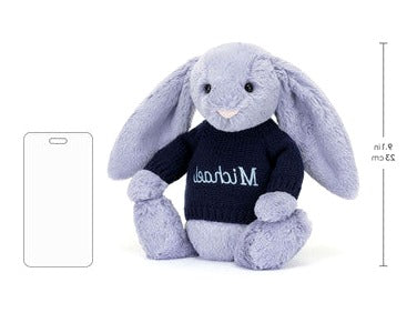 Bashful Viola Bunny with Personalised Navy Jumper