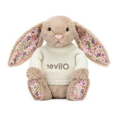 Blossom Beige Bunny 'Petal' with Personalised Cream Jumper