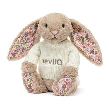Blossom Beige Bunny 'Petal' with Personalised Cream Jumper