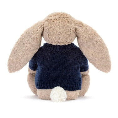 Blossom Beige Bunny 'Petal' with Personalised Navy Jumper