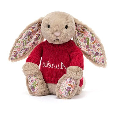 Blossom Beige Bunny 'Petal' with Personalised Red Jumper