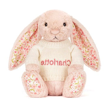 Blossom Blush Bunny 'Cherry' with Personalised Cream Jumper