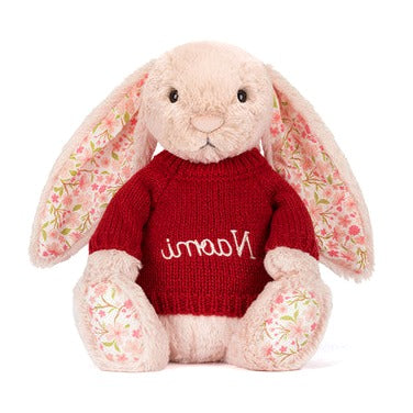 Blossom Blush Bunny 'Cherry' with Personalised Red Jumper