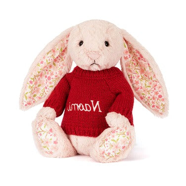 Blossom Blush Bunny 'Cherry' with Personalised Red Jumper