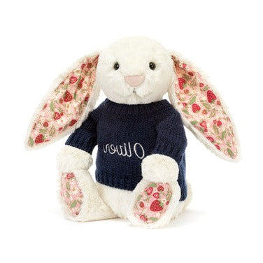 Blossom Cream Bunny 'Berry' with Personalised Navy Jumper