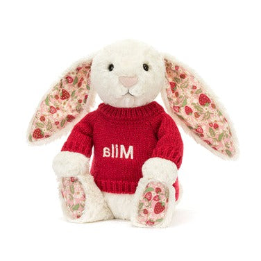 Blossom Cream Bunny 'Berry' with Personalised Red Jumper