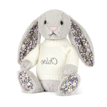 Blossom Silver Bunny 'Bloom' with Personalised Cream Jumper