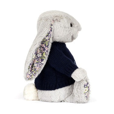 Blossom Silver Bunny 'Bloom' with Personalised Navy Jumper