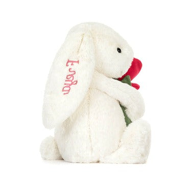 Personalised Cream Bunny with Rose