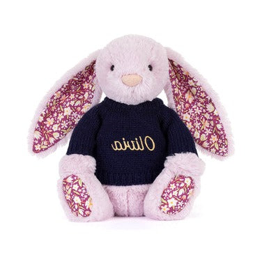 Thistlepop Blossom Luxe Bunny with Personalised Navy Jumper